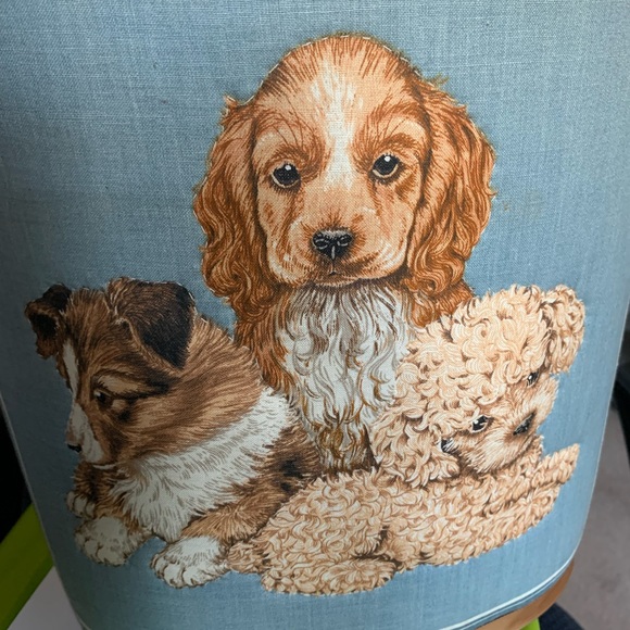 Adorable vintage hand quilted small office garbage can with puppies 80’s - Picture 2 of 6